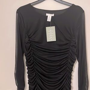 H&M BLACK RUSHED Mesh sleeve dress NWT SIZE LARGE